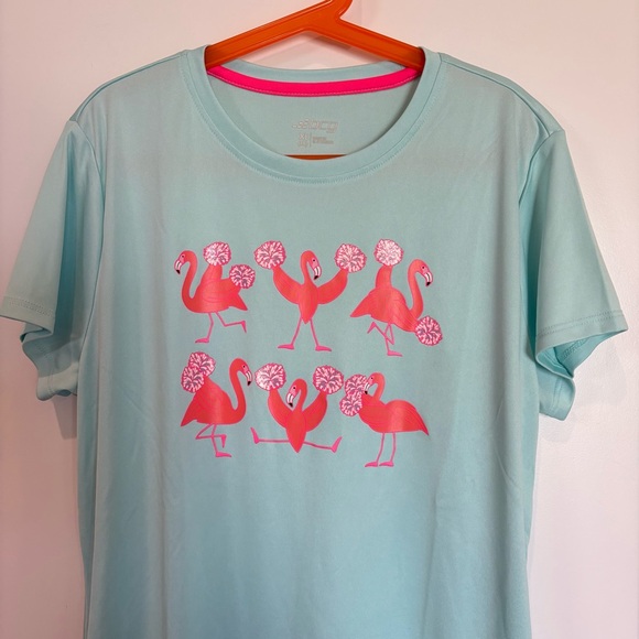 Girls BCG Lightweight Athletic Short Sleeve Aqua Pink Graphic Flamingo Tee - XL - Picture 2 of 9